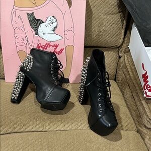 Pleaser Black Spiked Heeled Boots